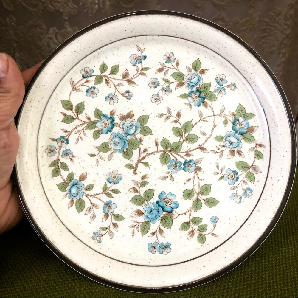 Vintage Arklow Honey Stoneware Avonmore Blue Rose Floral Salad Plate 2 Plates